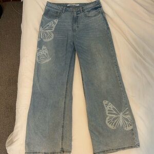 Tinseltown Light Blue Butterfly Flare Jeans